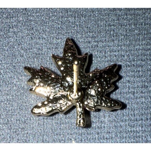 Crystal Red Maple Leaf Gold 3/4" Stud Pierced Earrings - Picture 3 of 5